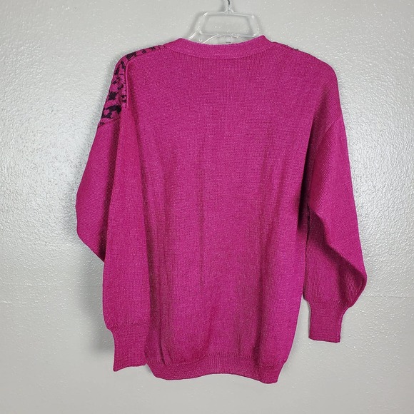 Alfred Sung Magenta Oversized Embroidered Wool Blend Cardigan S - Picture 4 of 5